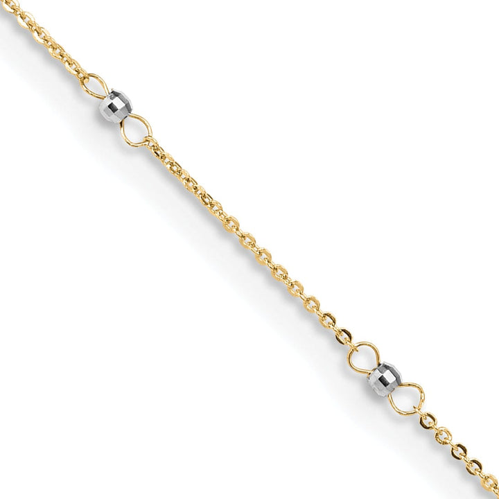 Lovely Rita's Anklets 14k Two-tone Gold Cable Mirror Beads Anklet