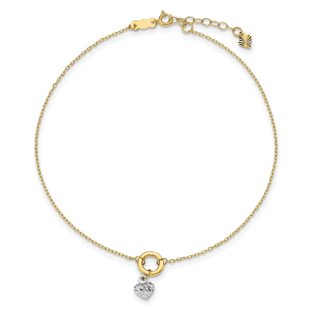 Lovely Rita's Anklets 14k Two-tone Gold Circle/Diamond Cut Heart Anklet