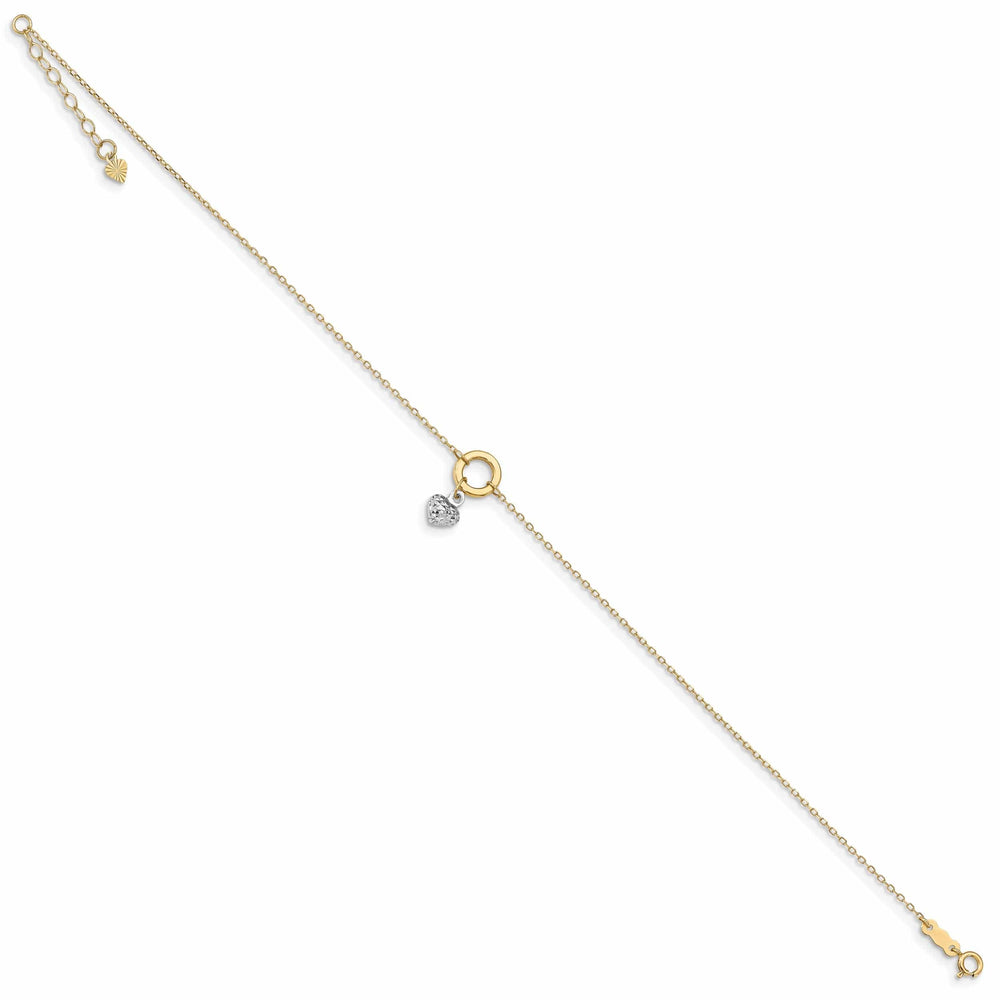 Lovely Rita's Anklets 14k Two-tone Gold Circle/Diamond Cut Heart Anklet