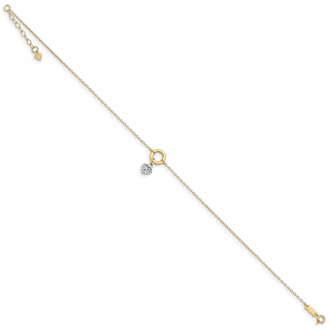 Lovely Rita's Anklets 14k Two-tone Gold Circle/Diamond Cut Heart Anklet