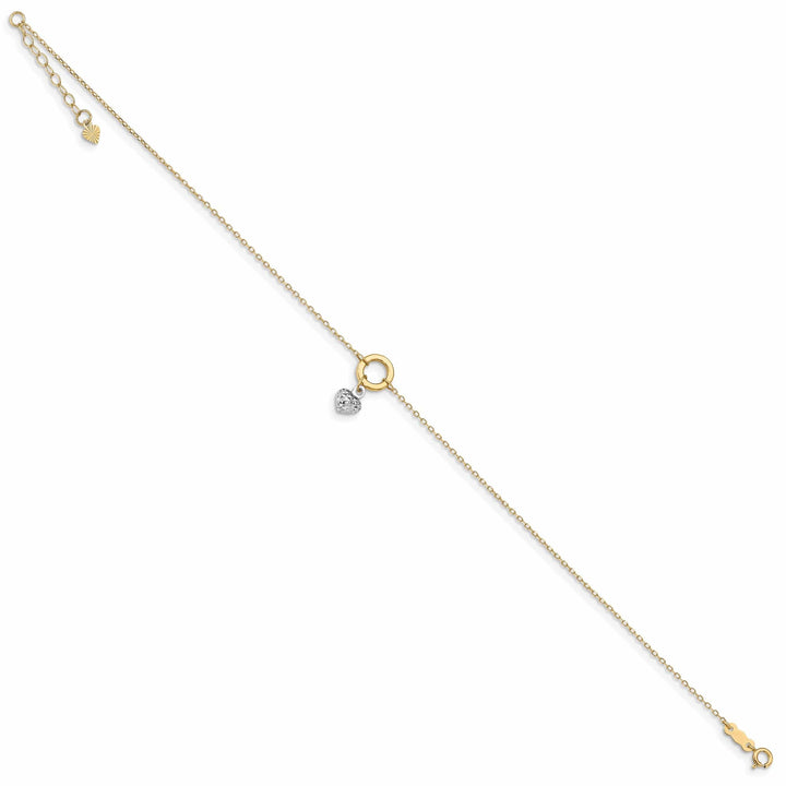 Lovely Rita's Anklets 14k Two-tone Gold Circle/Diamond Cut Heart Anklet