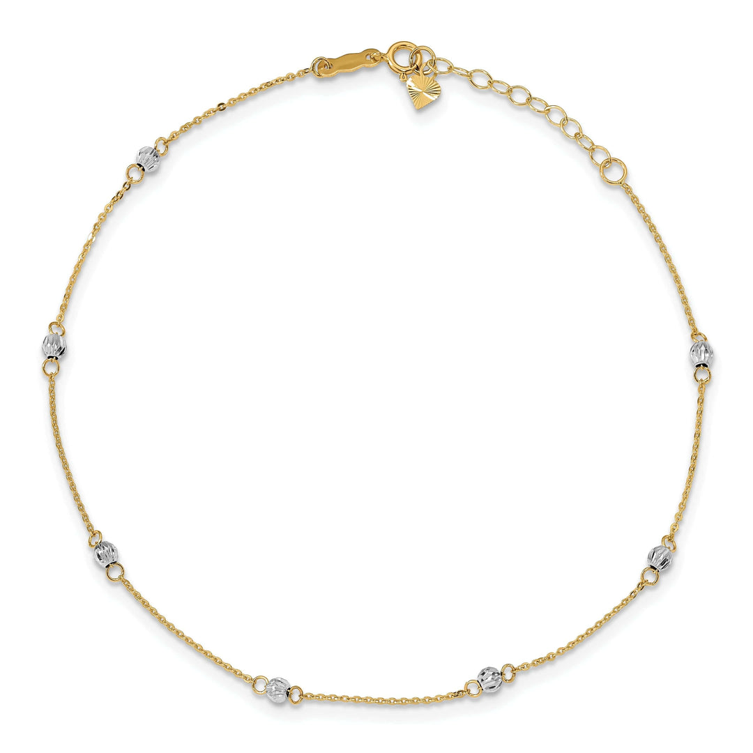Lovely Rita's Anklets 14k Two-tone Gold Diamond Cut Beads Anklet