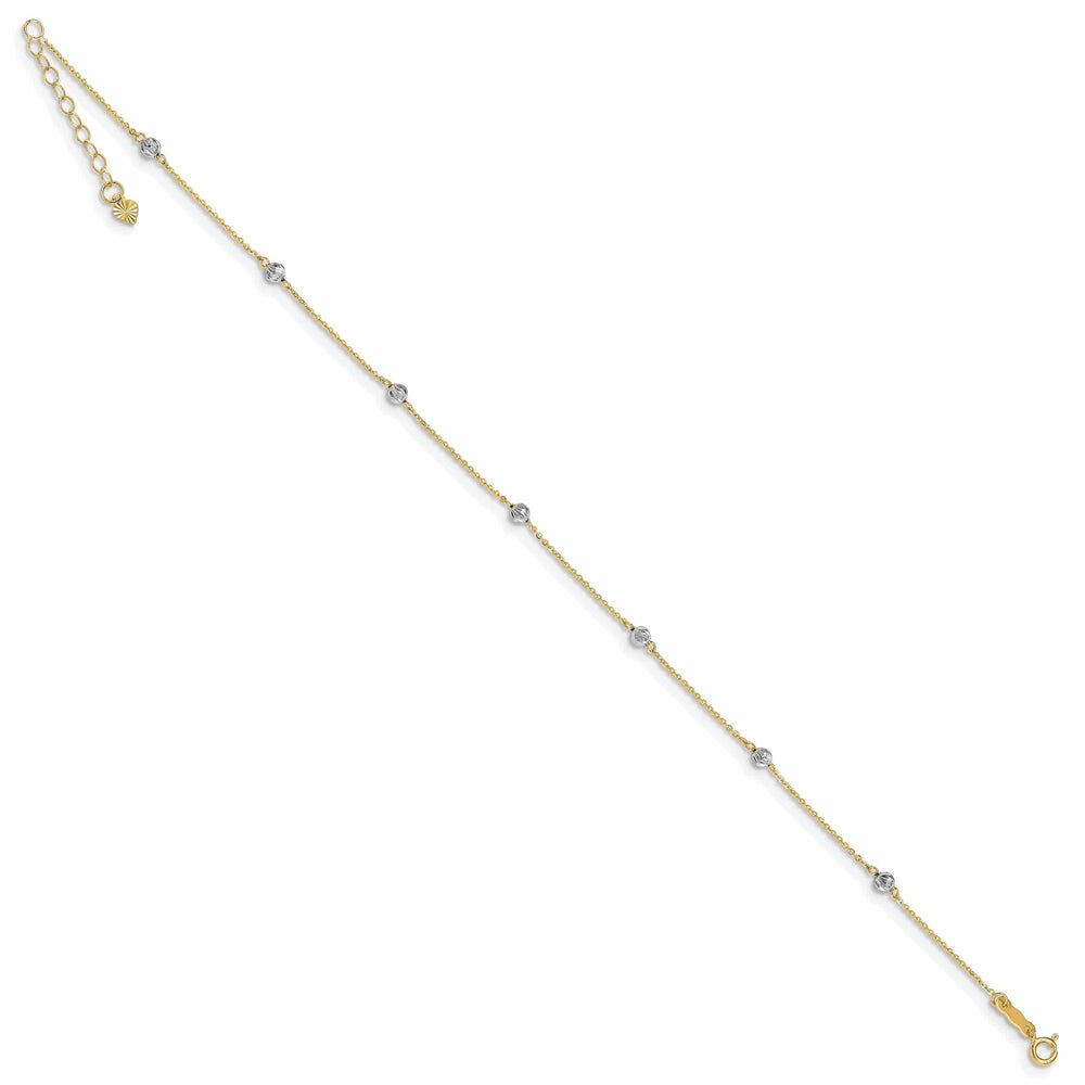 Lovely Rita's Anklets 14k Two-tone Gold Diamond Cut Beads Anklet