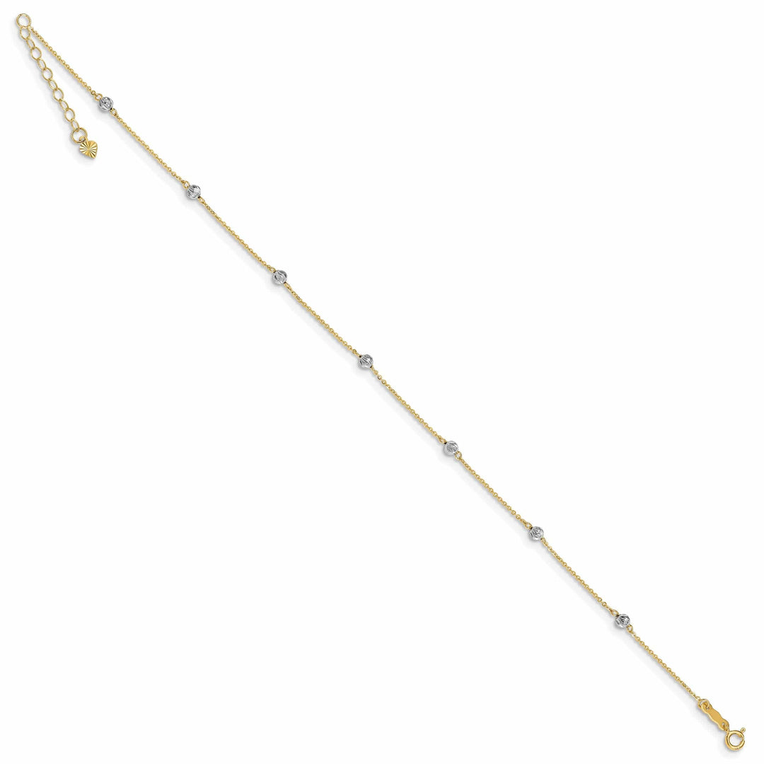 Lovely Rita's Anklets 14k Two-tone Gold Diamond Cut Beads Anklet