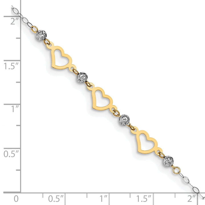 Lovely Rita's Anklets 14K Two-tone Gold Oval Link Beads Heart Anklet