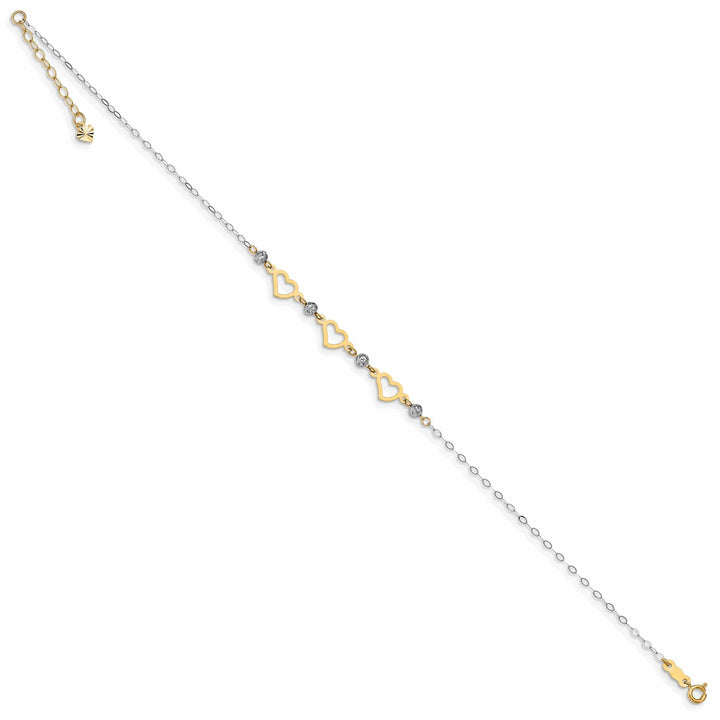 Lovely Rita's Anklets 14K Two-tone Gold Oval Link Beads Heart Anklet