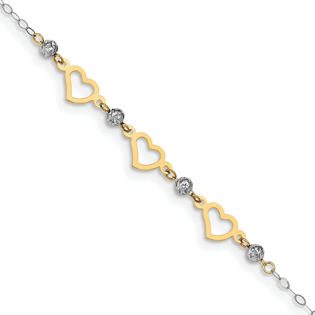 Lovely Rita's Anklets 14K Two-tone Gold Oval Link Beads Heart Anklet