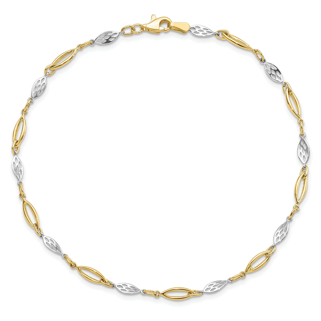 Lovely Rita's Anklets 14k Two Tone Gold Polished Fancy Link Anklet