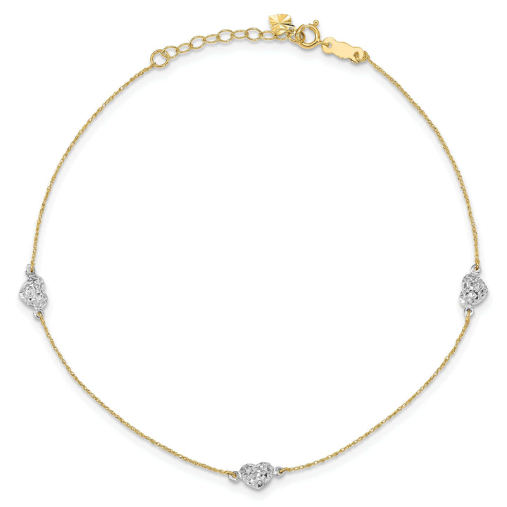 Lovely Rita's Anklets 14k Two-tone Gold Puff Heart 9 Anklet