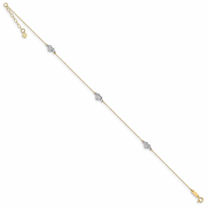 Lovely Rita's Anklets 14k Two-tone Gold Puff Heart 9 Anklet