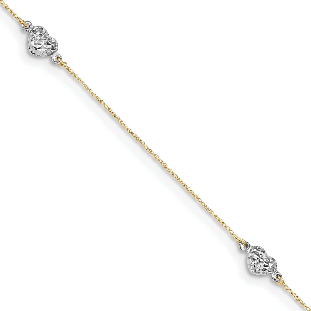 Lovely Rita's Anklets 14k Two-tone Gold Puff Heart 9 Anklet