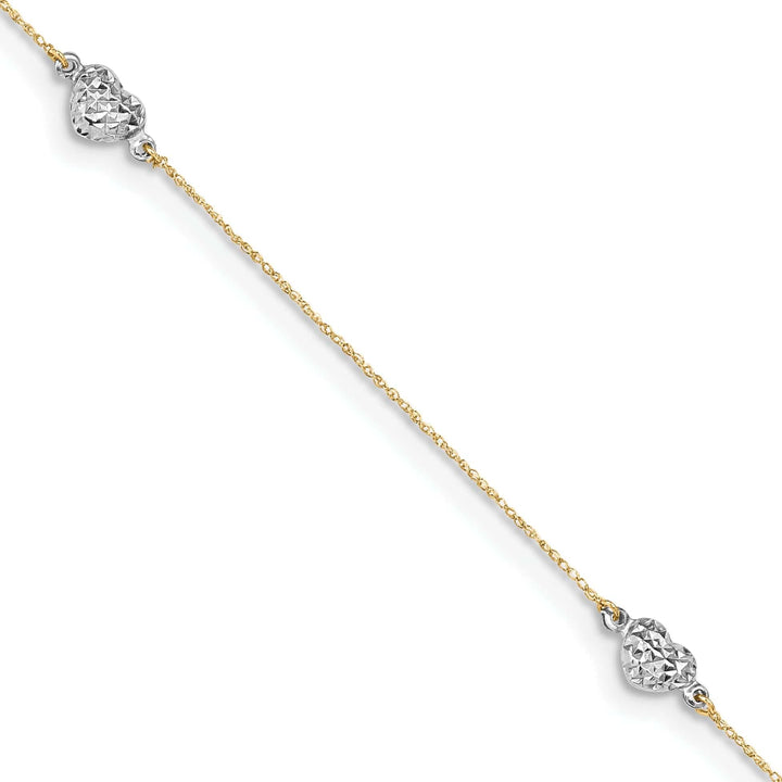 Lovely Rita's Anklets 14k Two-tone Gold Puff Heart 9 Anklet