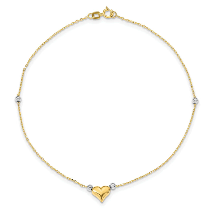Lovely Rita's Anklets 14k Two-tone Gold Puffed Heart Beads Anklet