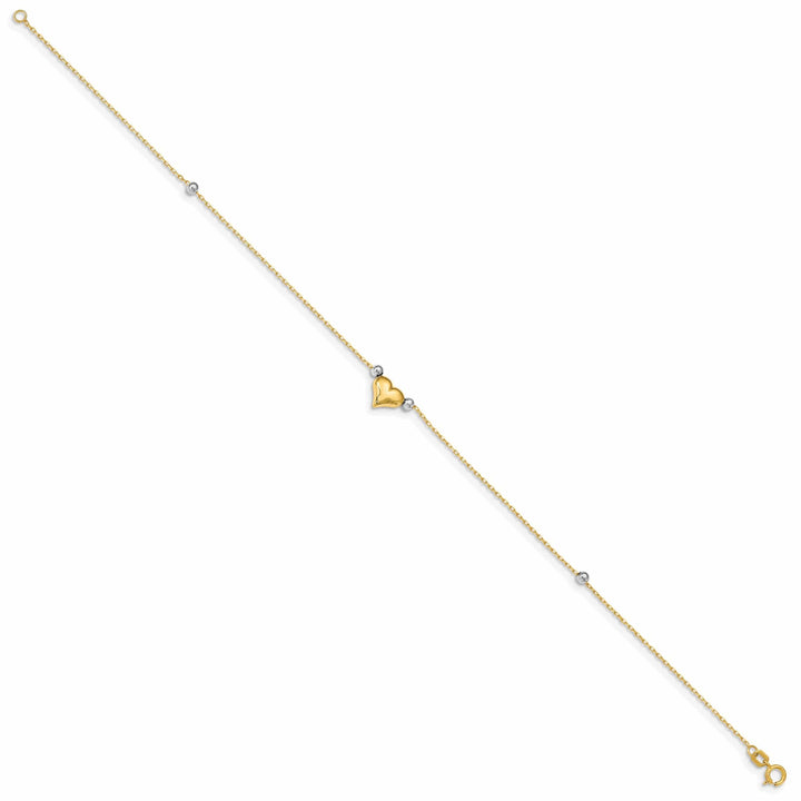 Lovely Rita's Anklets 14k Two-tone Gold Puffed Heart Beads Anklet