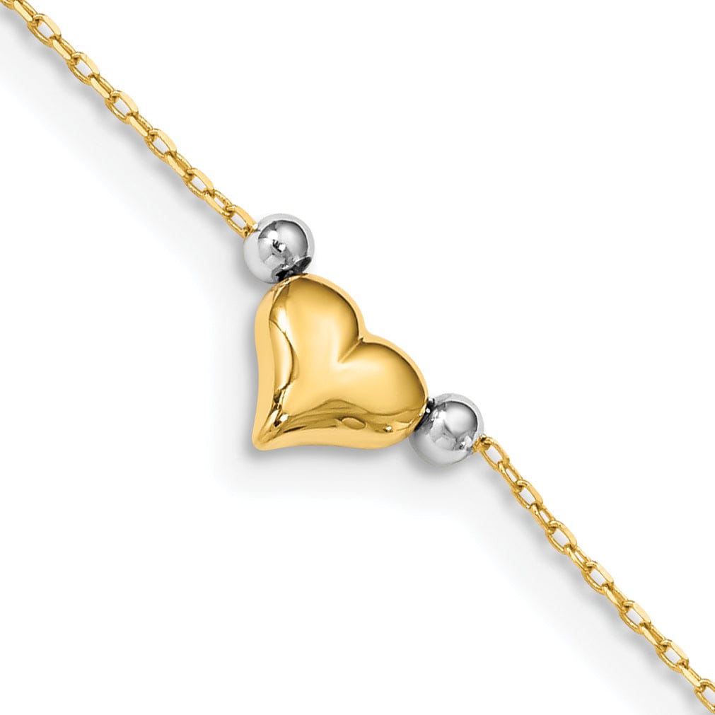 Lovely Rita's Anklets 14k Two-tone Gold Puffed Heart Beads Anklet