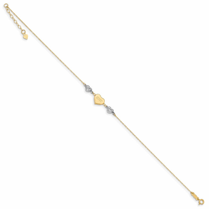 Lovely Rita's Anklets 14K Two-tone Gold Ropa Beads/Puff Heart MOM Anklet