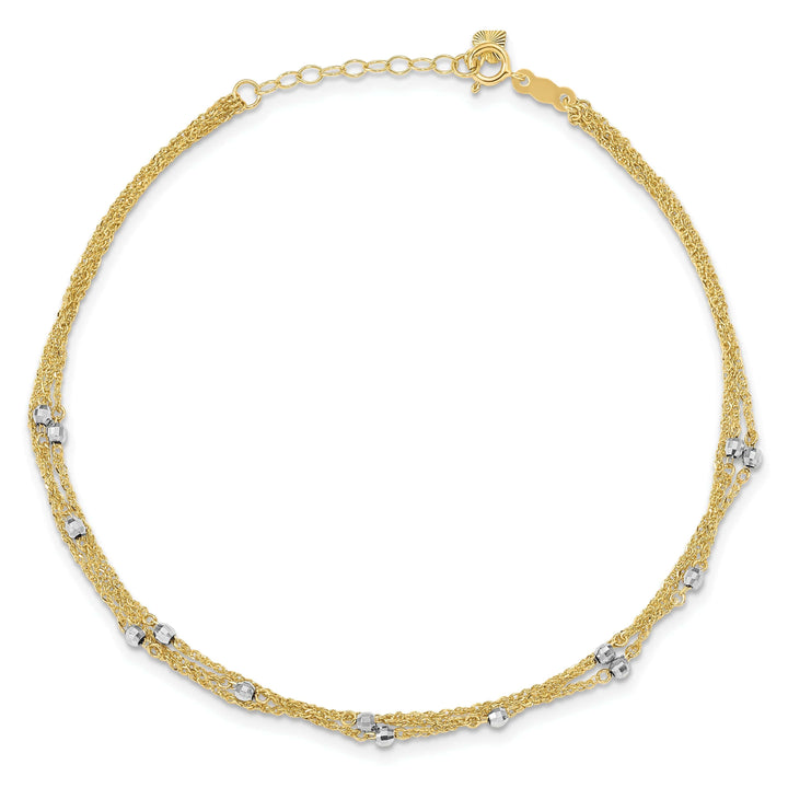 Lovely Rita's Anklets 14k Two-tone Gold Triple Strand Design Anklet