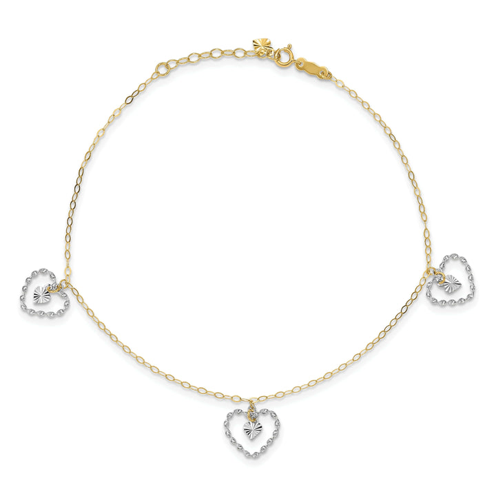 Lovely Rita's Anklets 14K Two-tone Twisted Diamond Cut Heart Anklet
