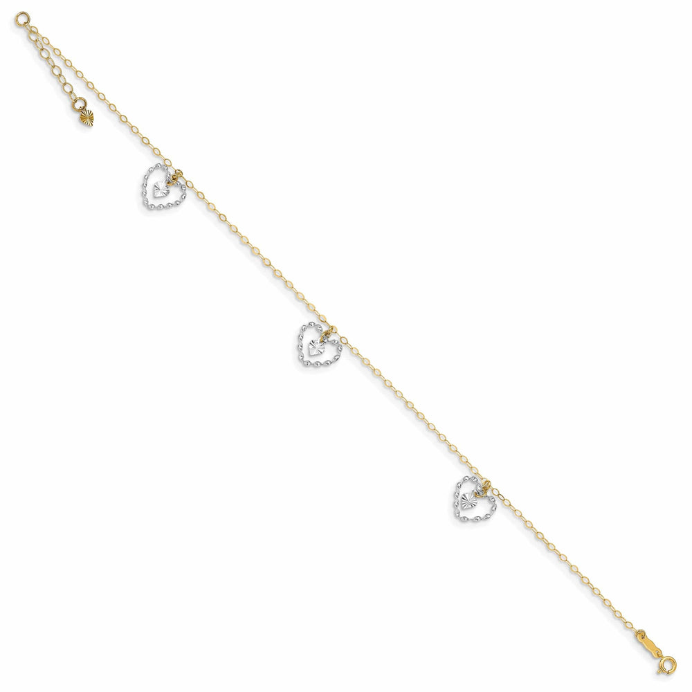 Lovely Rita's Anklets 14K Two-tone Twisted Diamond Cut Heart Anklet