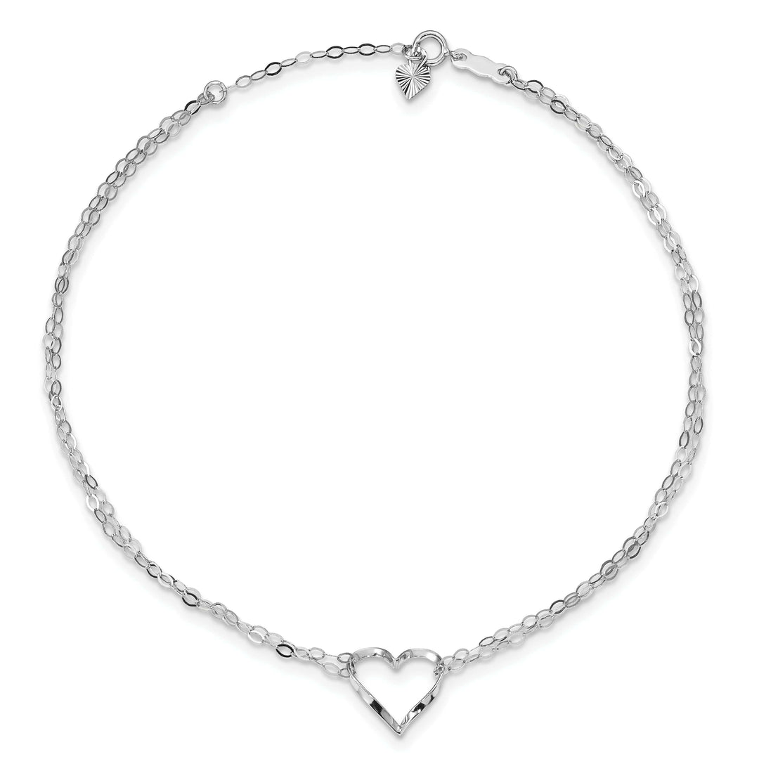Lovely Rita's Anklets 14k White Gold Double Strand Heart Anklet