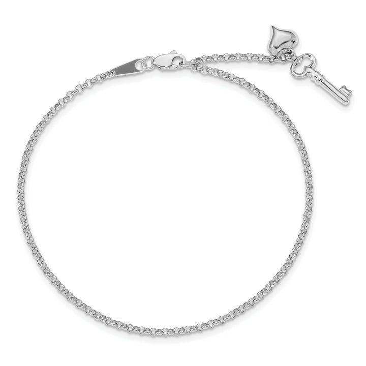 Lovely Rita's Anklets 14k White Gold Polished Puffed Heart Key Anklet