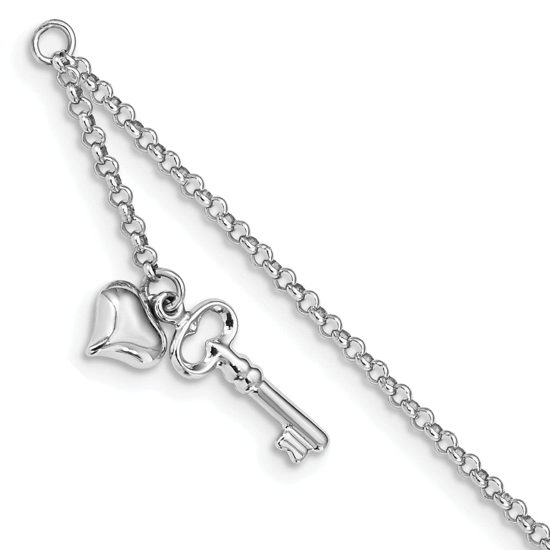 Lovely Rita's Anklets 14k White Gold Polished Puffed Heart Key Anklet