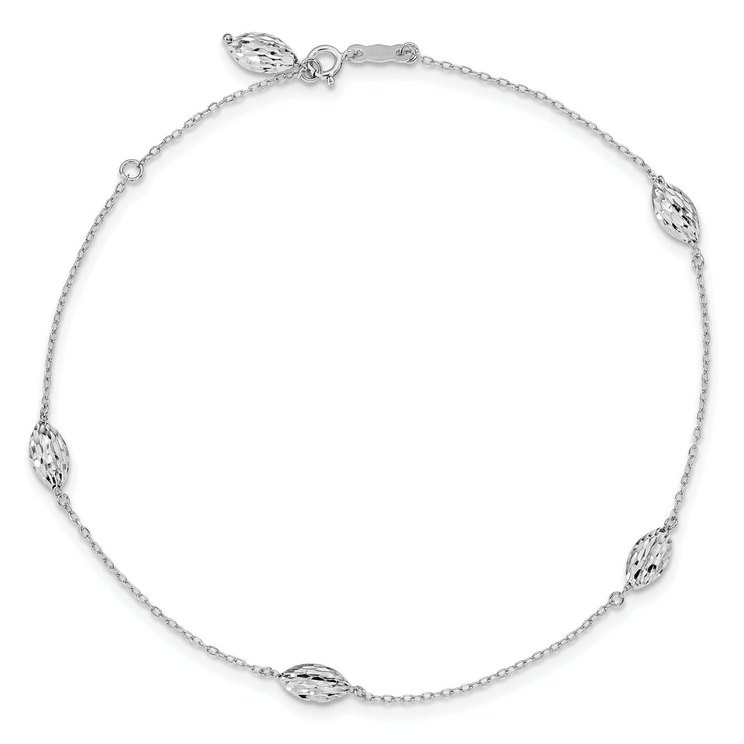 Lovely Rita's Anklets 14k White Gold Puffed Rice Bead Anklet