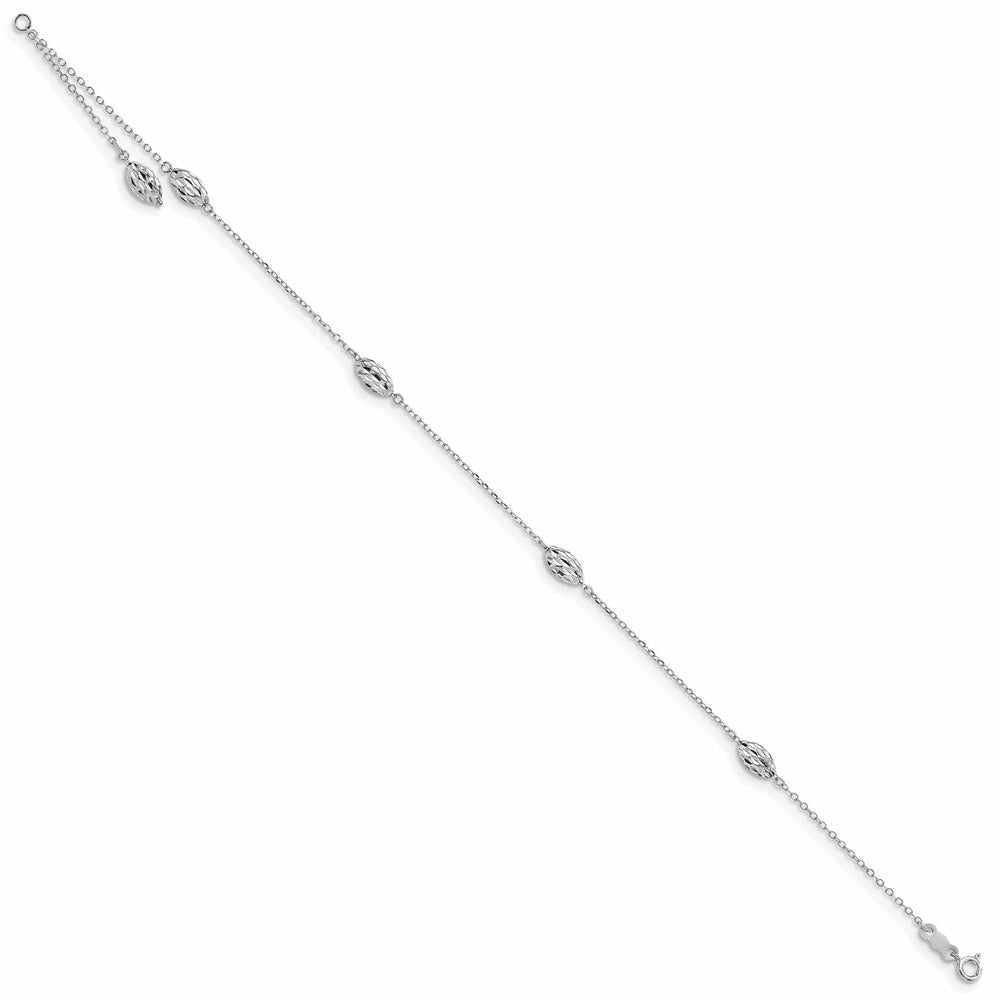 Lovely Rita's Anklets 14k White Gold Puffed Rice Bead Anklet