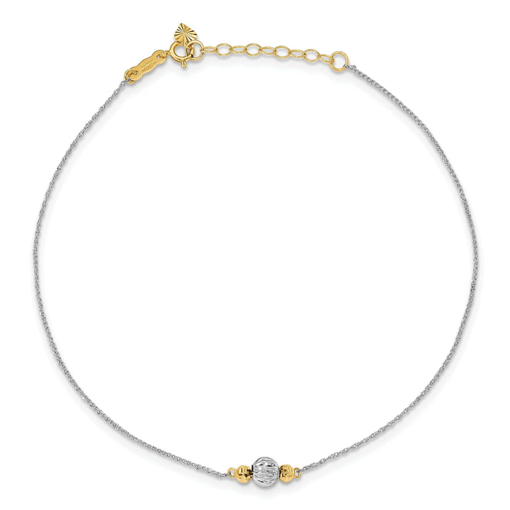 Lovely Rita's Anklets 14k White Gold Ropa Diamond Cut Bead Anklet