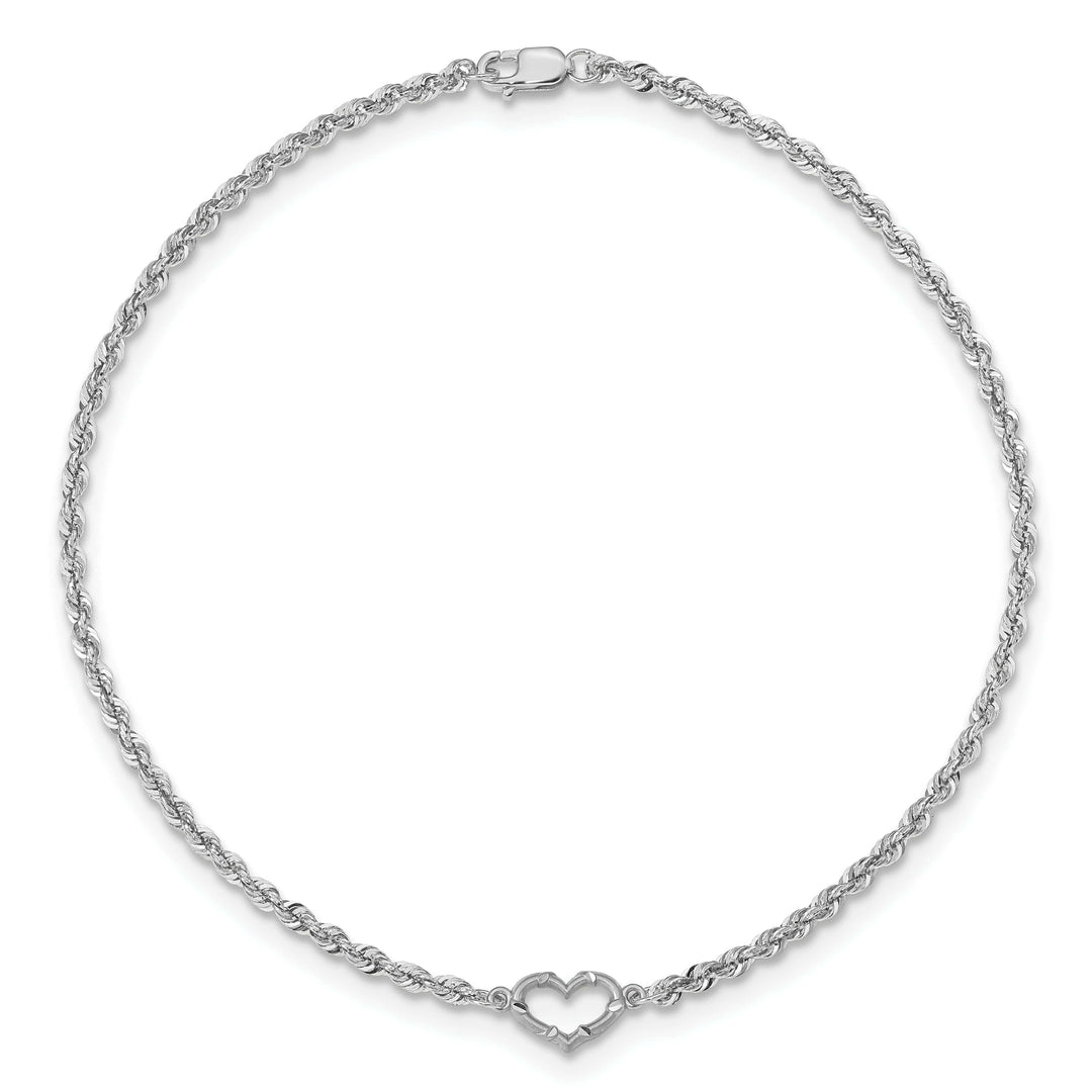 Lovely Rita's Anklets 14k White Gold Rope Heart Design Anklet