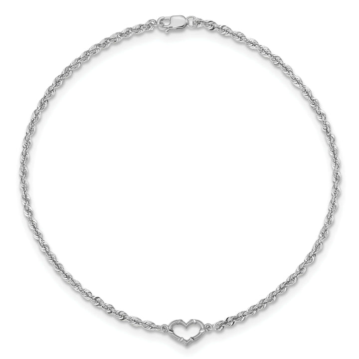 Lovely Rita's Anklets 14k White Gold Rope Heart Design Anklet