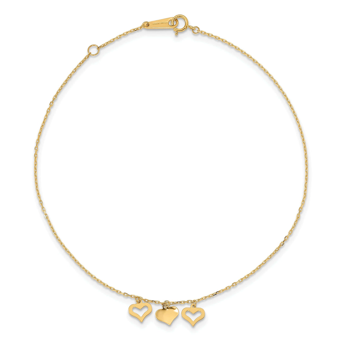 Lovely Rita's Anklets 14k Yellow Gold 3 Hearts Anklet