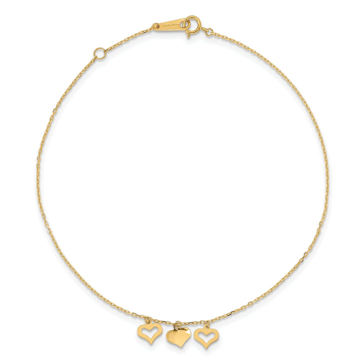Lovely Rita's Anklets 14k Yellow Gold 3 Hearts Anklet