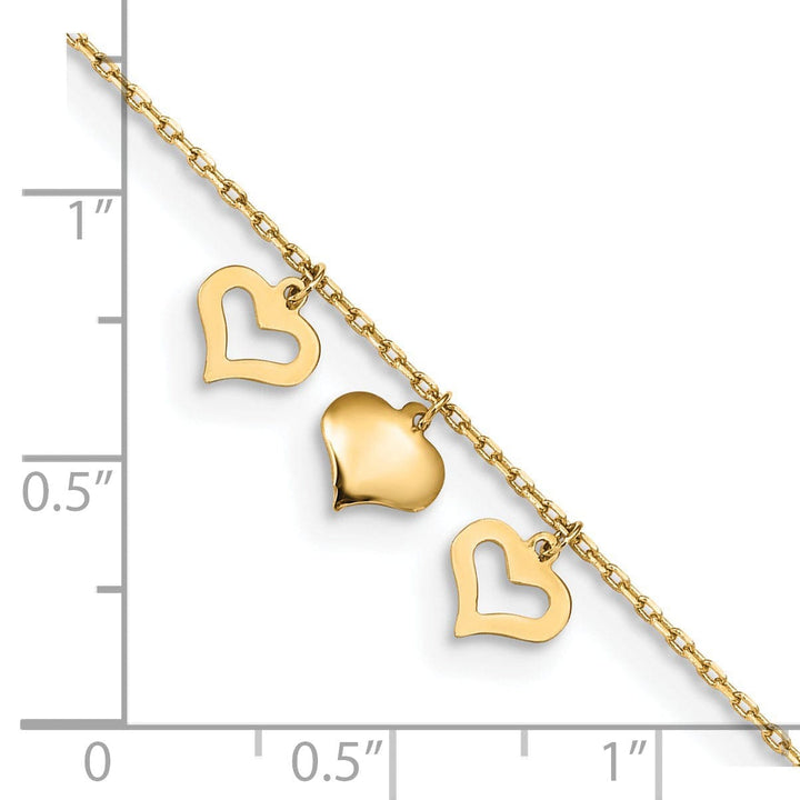 Lovely Rita's Anklets 14k Yellow Gold 3 Hearts Anklet