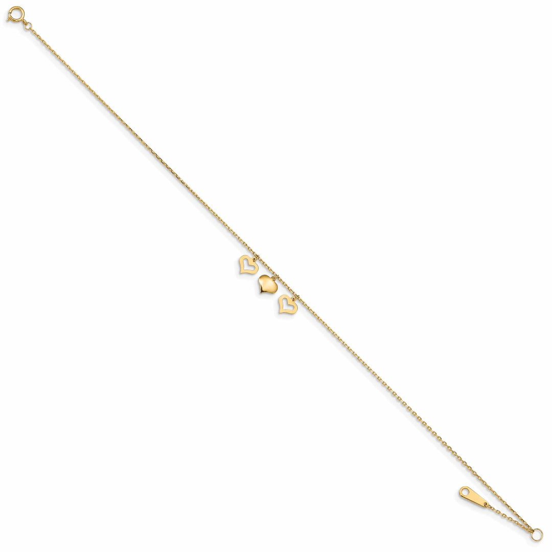 Lovely Rita's Anklets 14k Yellow Gold 3 Hearts Anklet