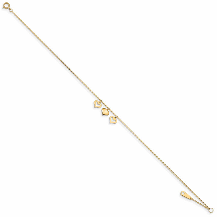 Lovely Rita's Anklets 14k Yellow Gold 3 Hearts Anklet