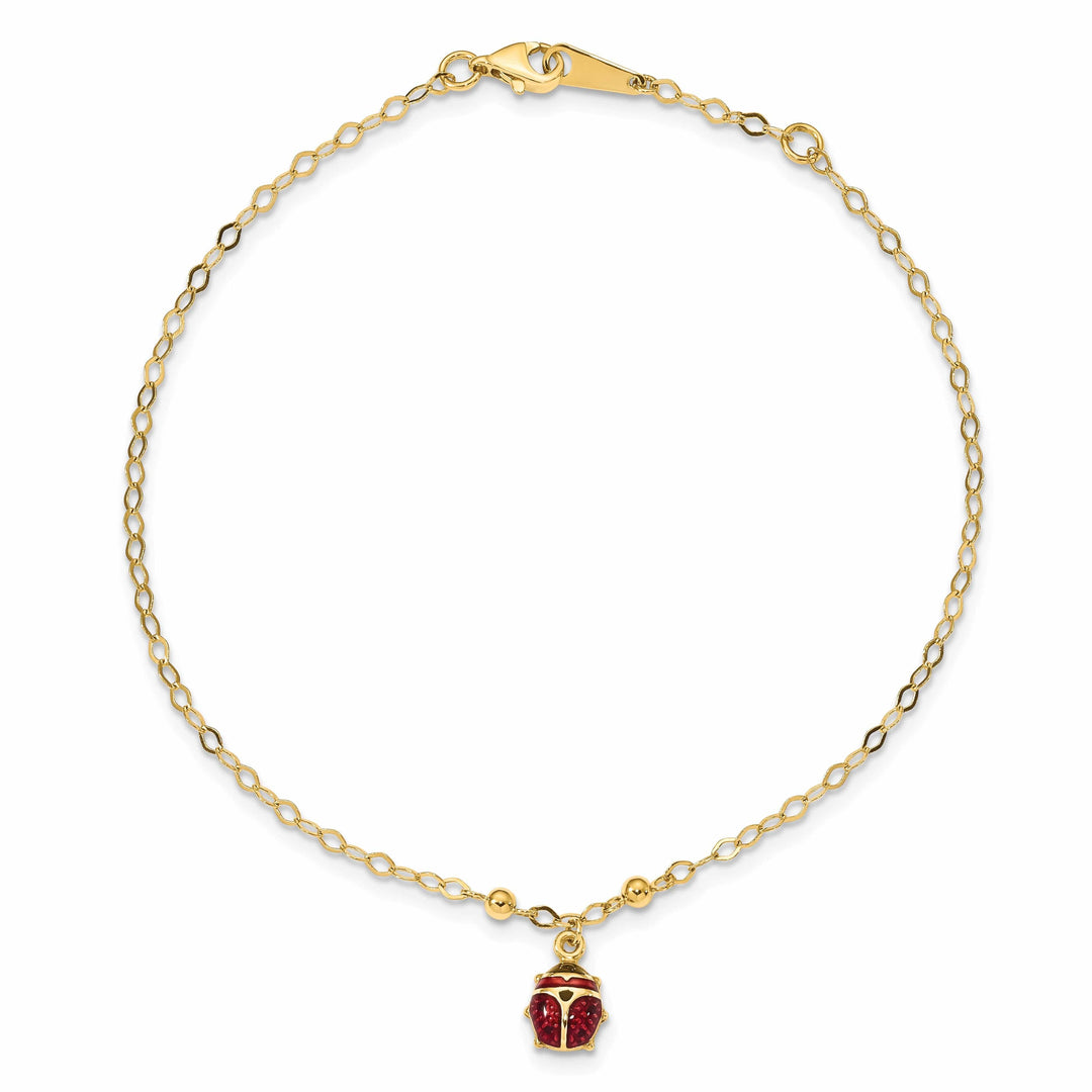 Lovely Rita's Anklets 14k Yellow Gold Adjustable Enameled Ladybug Anklet