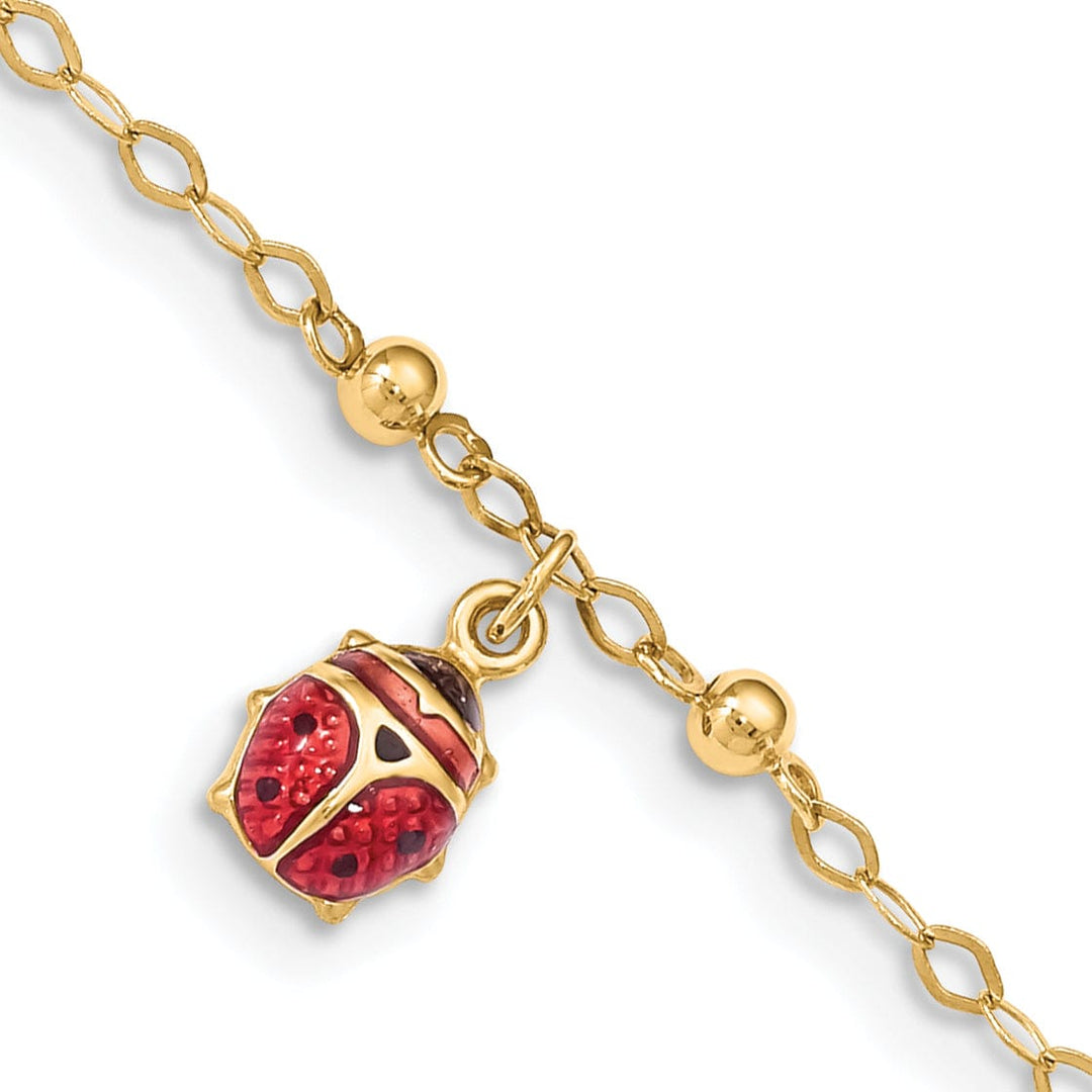 Lovely Rita's Anklets 14k Yellow Gold Adjustable Enameled Ladybug Anklet