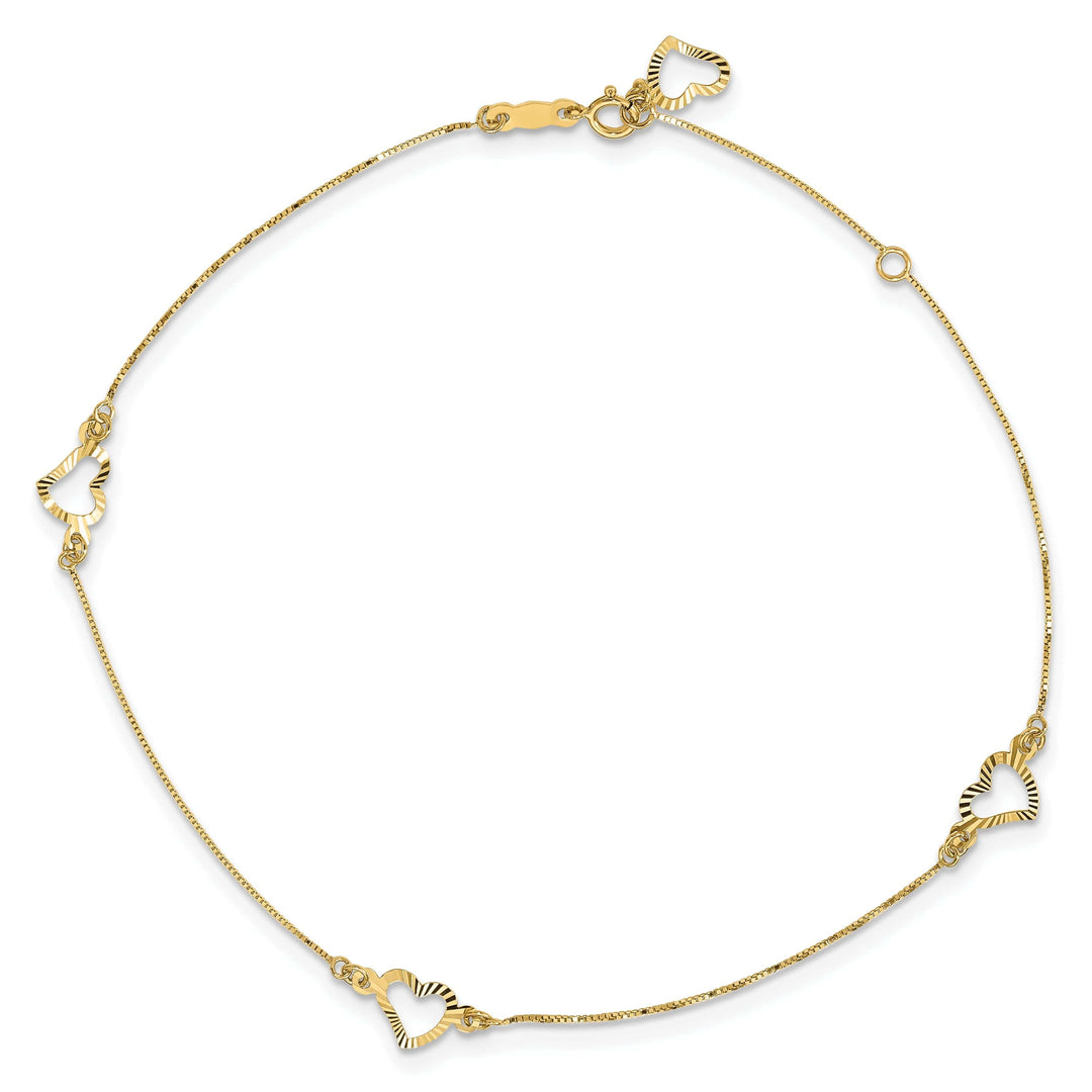 Lovely Rita's Anklets 14k Yellow Gold Adjustable Heart Design Anklet