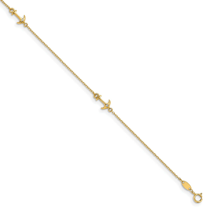 Lovely Rita's Anklets 14k Yellow Gold C.Z Polished Anchor Anklet