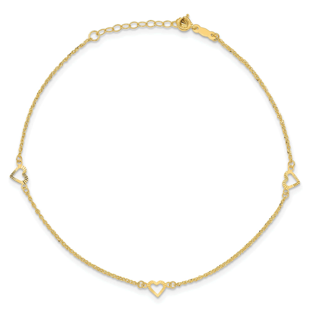 Lovely Rita's Anklets 14k Yellow Gold Diamond Cut Hearts with 9 Anklet