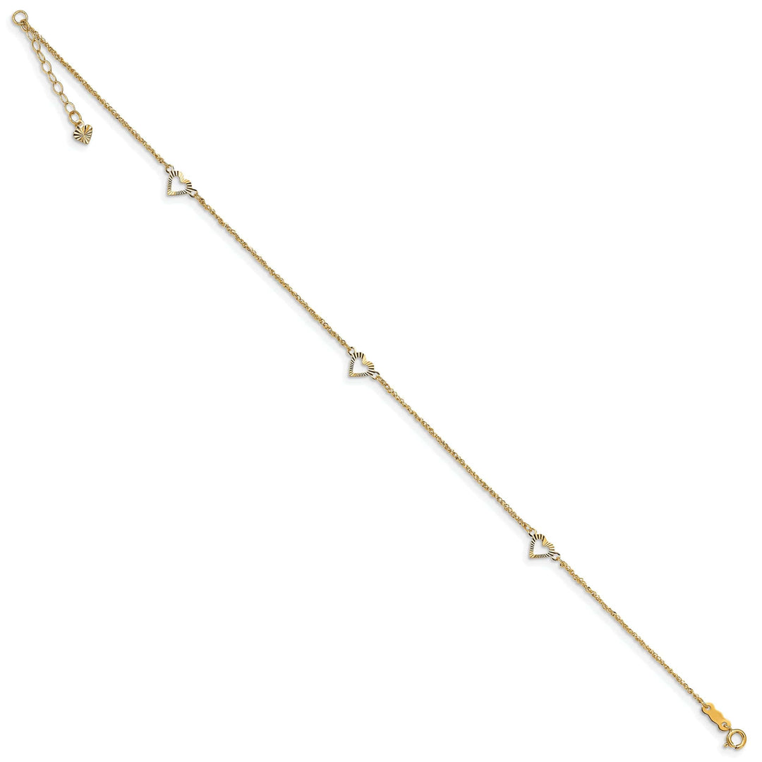 Lovely Rita's Anklets 14k Yellow Gold Diamond Cut Hearts with 9 Anklet