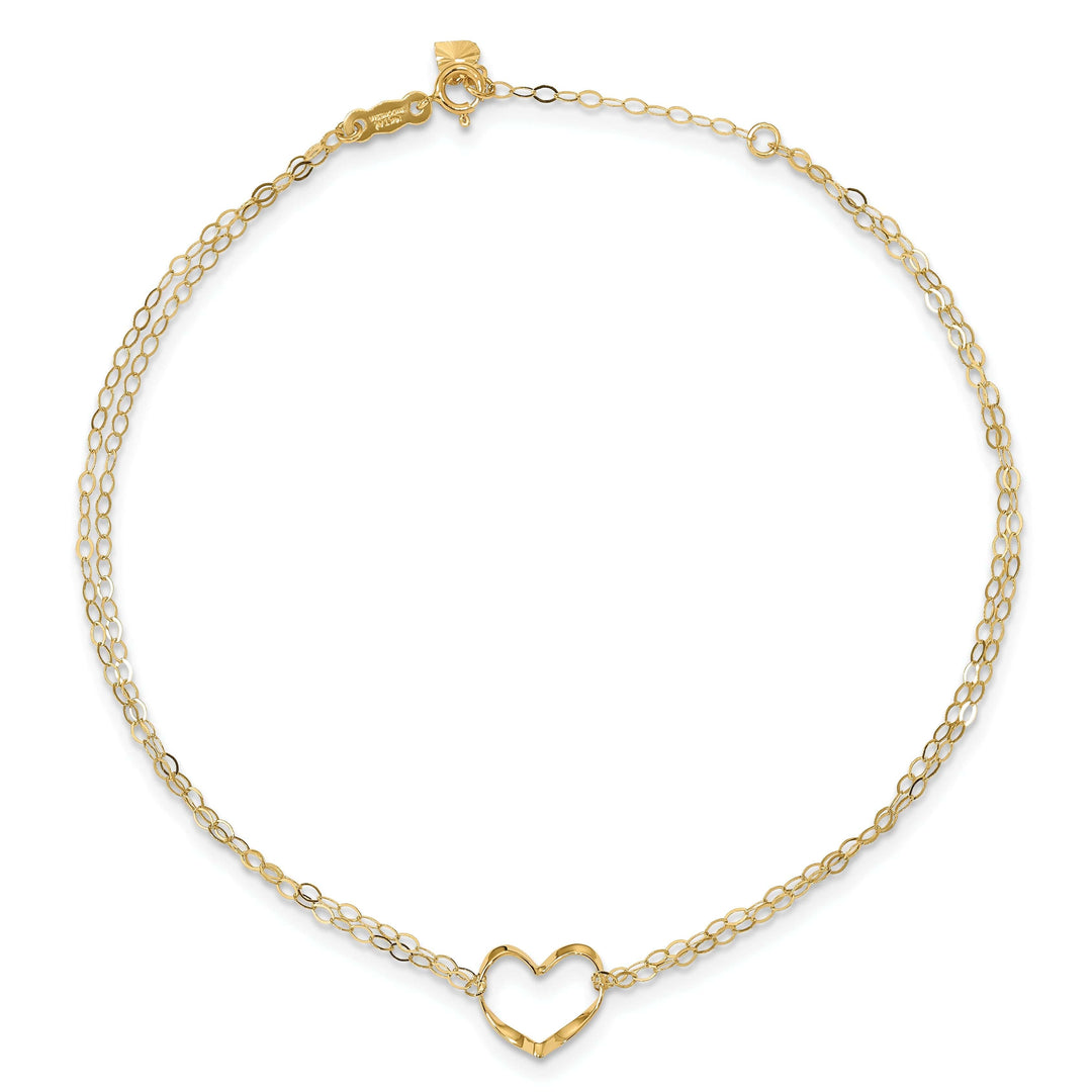 Lovely Rita's Anklets 14k Yellow Gold Double Strand Heart Anklet