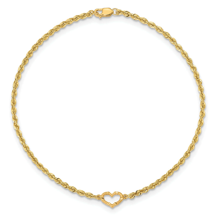 Lovely Rita's Anklets 14k Yellow Gold Open Heart Rope Anklet