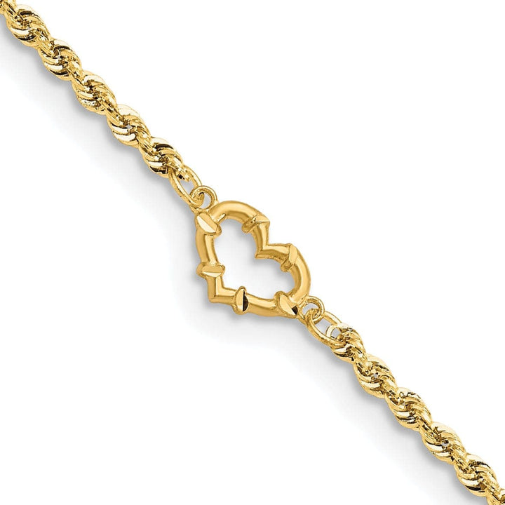 Lovely Rita's Anklets 14k Yellow Gold Open Heart Rope Anklet