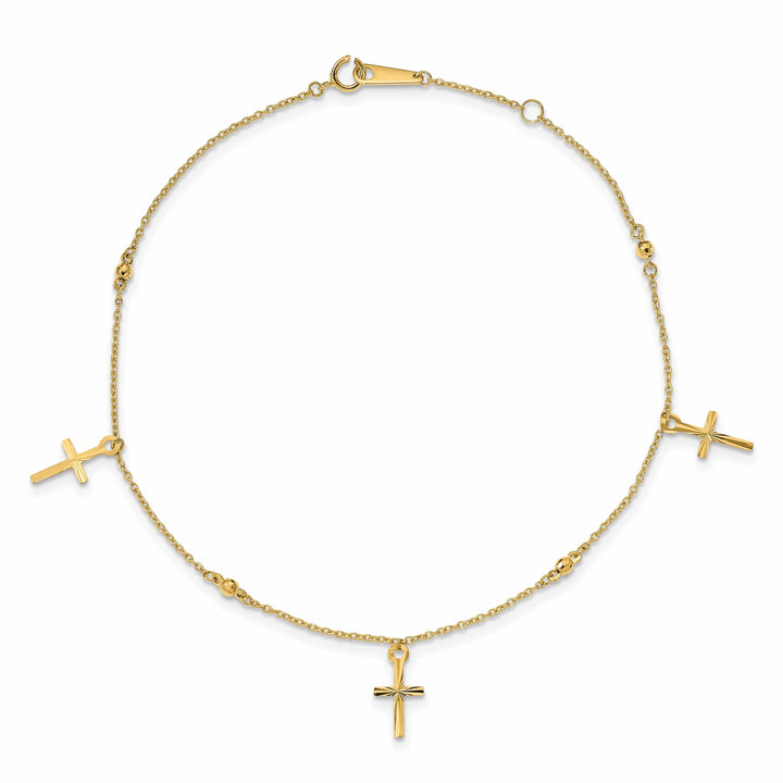 Lovely Rita's Anklets 14k Yellow Gold Polished and Textured Cross Anklet