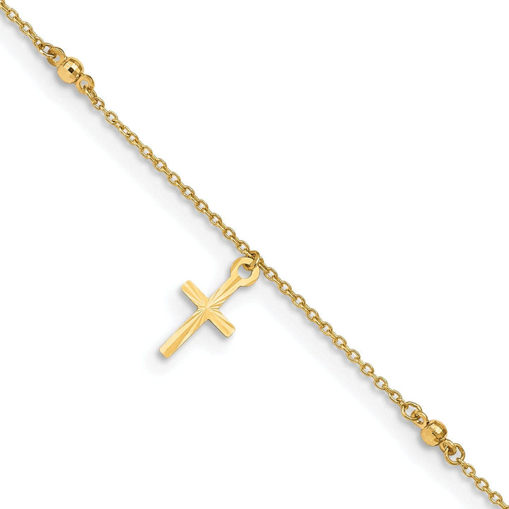 Lovely Rita's Anklets 14k Yellow Gold Polished and Textured Cross Anklet