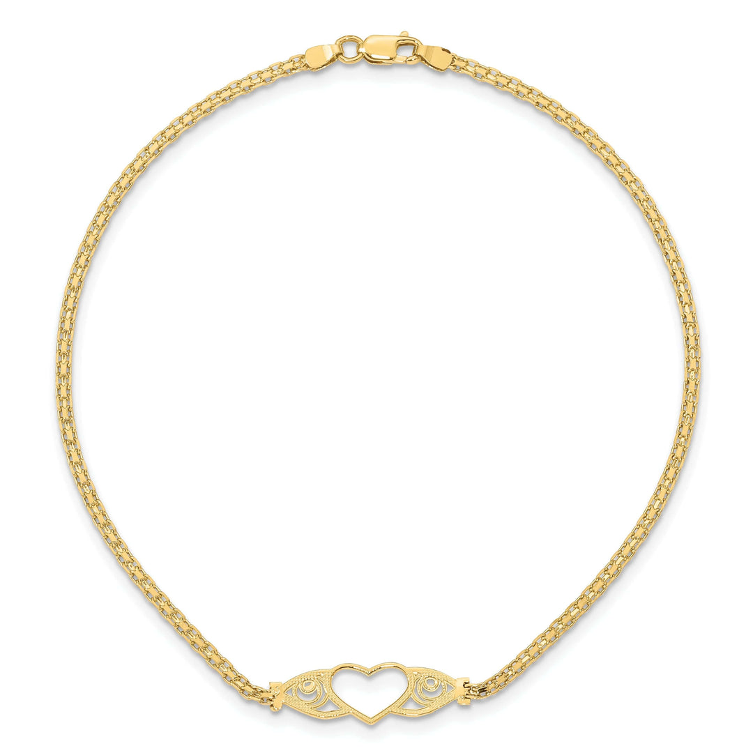 Lovely Rita's Anklets 14K Yellow Gold Polished Antiqued Heart Anklet