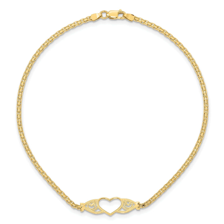 Lovely Rita's Anklets 14K Yellow Gold Polished Antiqued Heart Anklet