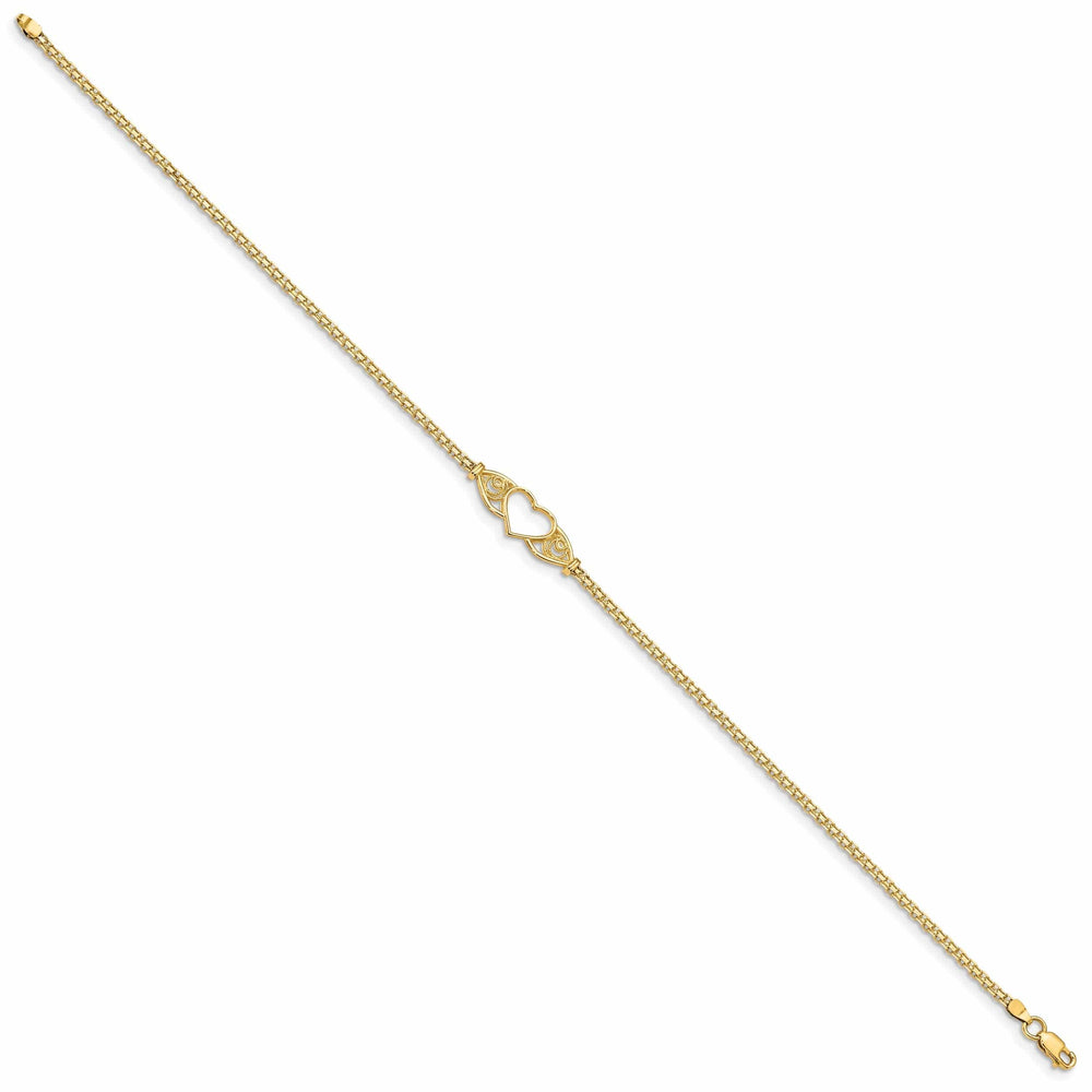 Lovely Rita's Anklets 14K Yellow Gold Polished Antiqued Heart Anklet